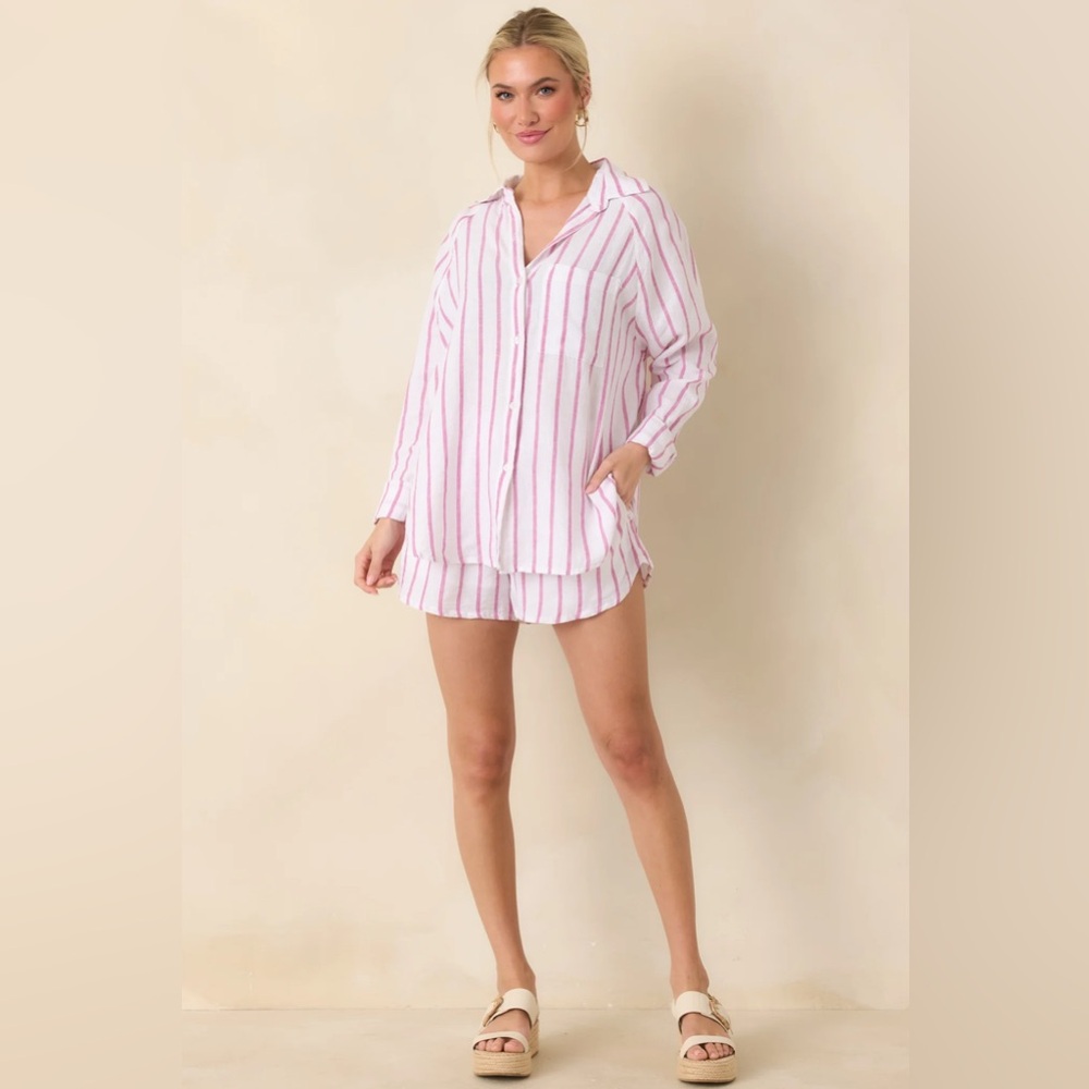 Z SUPPLY SPANISH ROSE PERFECT LINEN STRIPE TOP - Picture 3 of 6